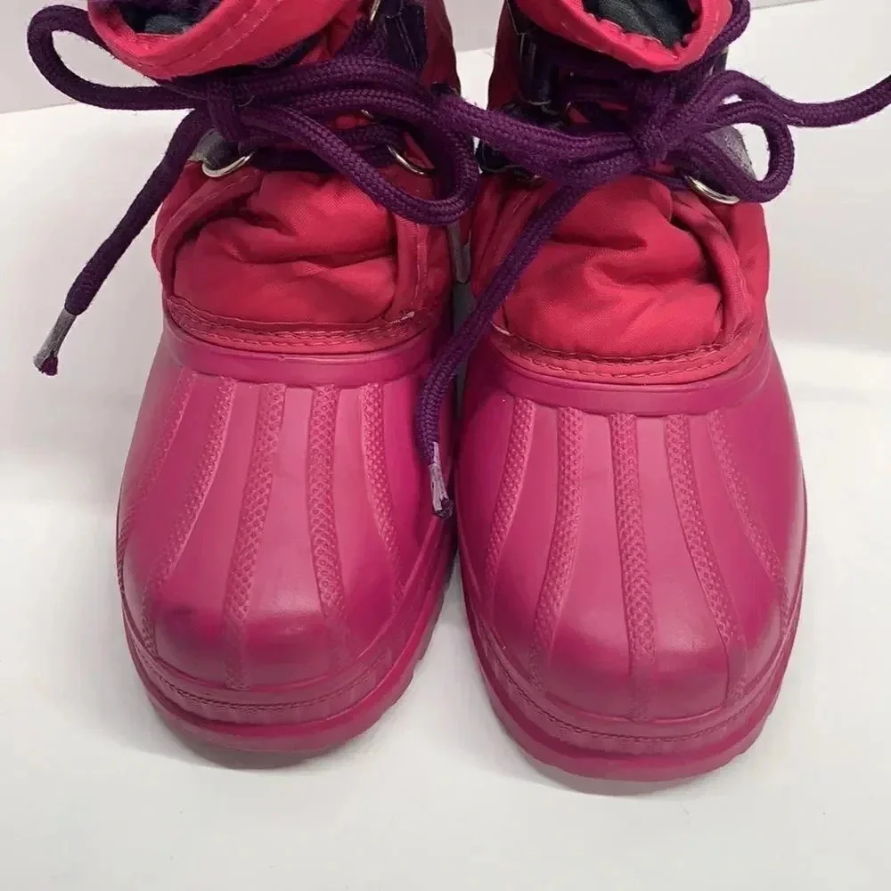Sorel Boots Lace Up Snow Winter Waterproof Purple Fleece Lined Pink Women Size 6